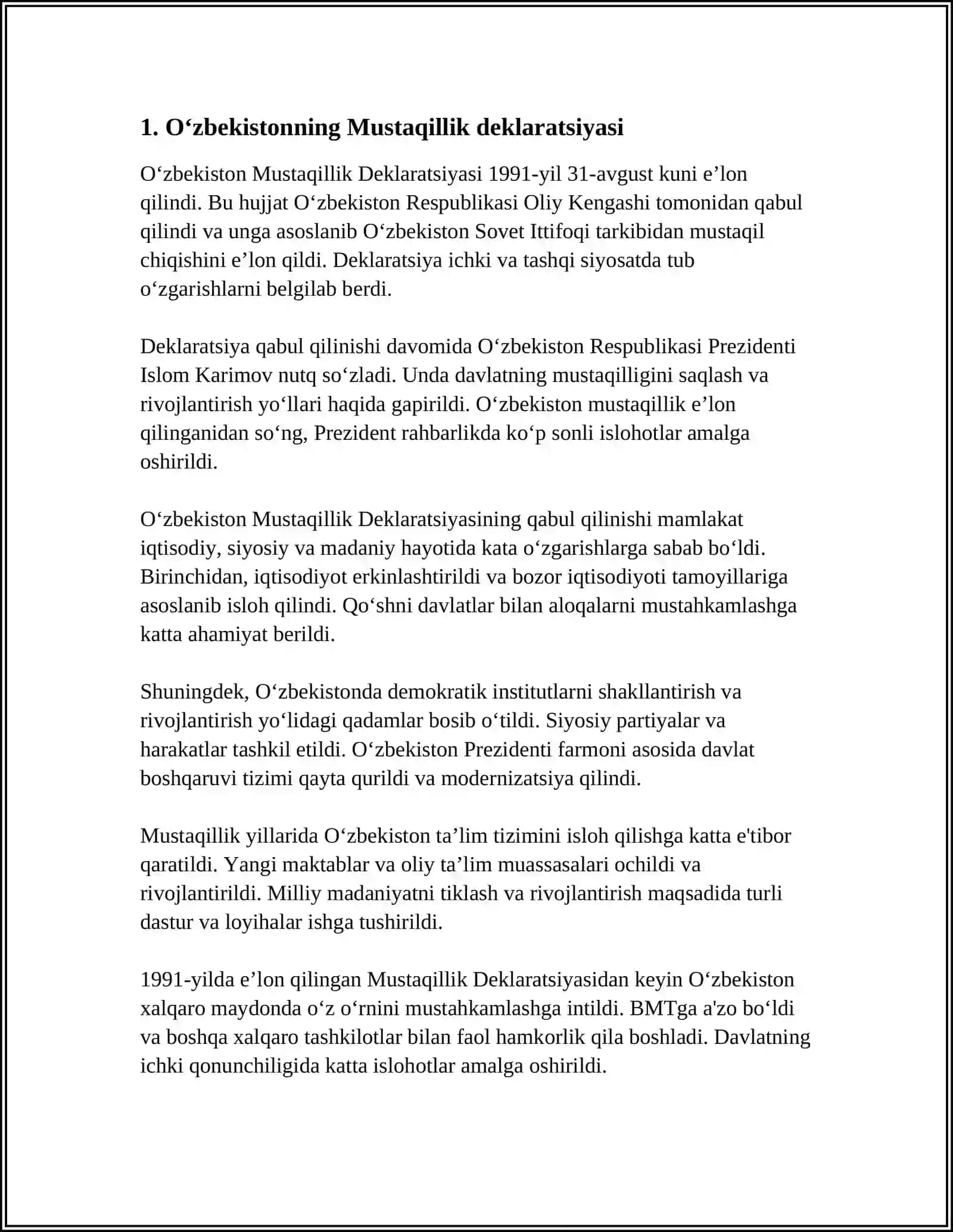 O‘zbekistonning Mustaqillik deklaratsiyasi 3