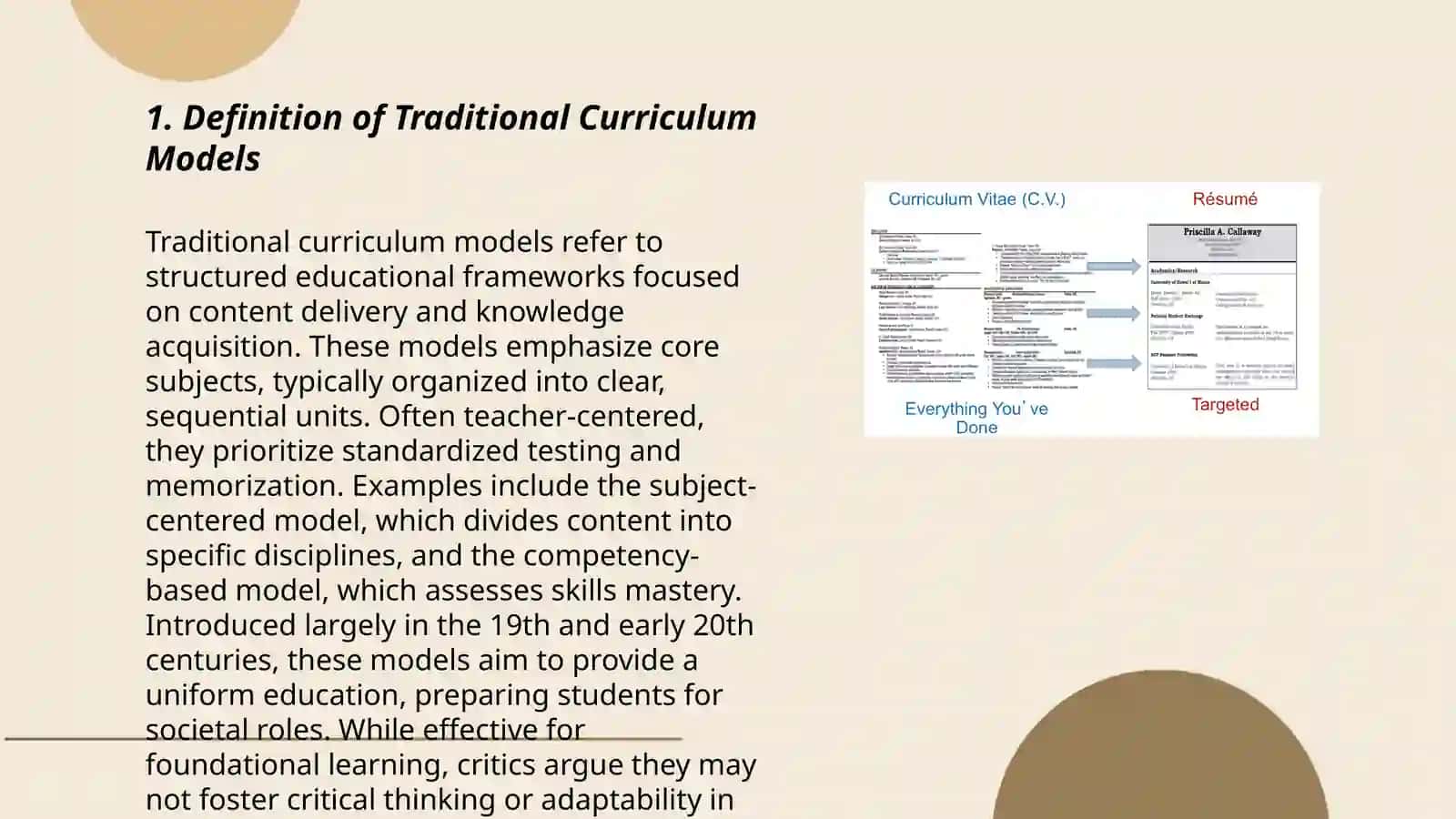 Traditional Curriculum Models VS.Functional Curriculum models 3