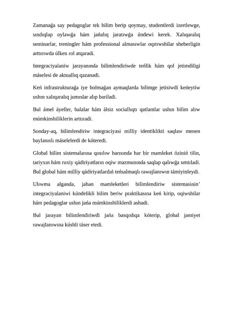 Ja`ha`n ma`mleketleri bilimlendiriw sistemasinin` integraciyalasiwi 3