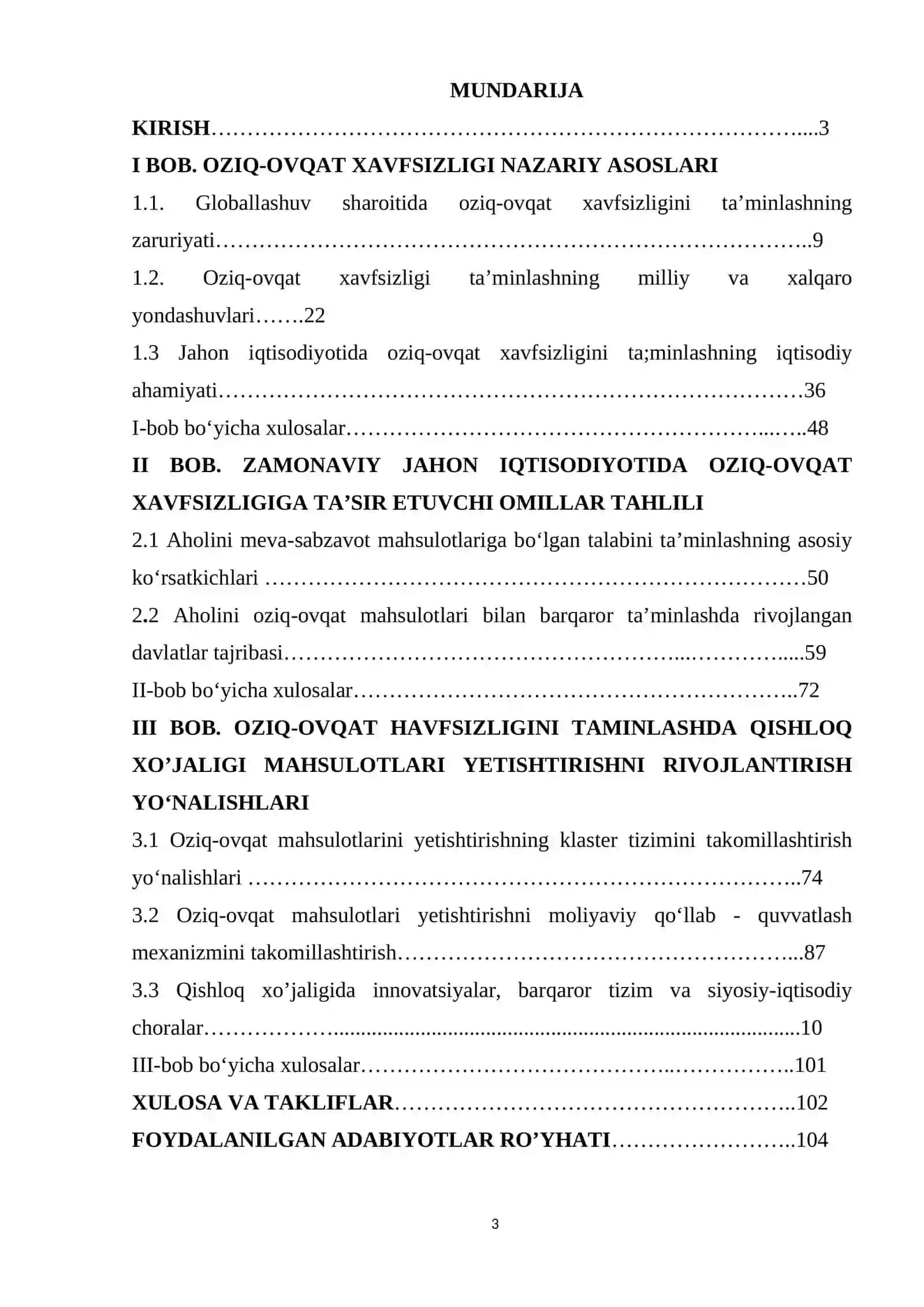 Zamonaviy Jahon Iqtisodiyotida Oziq-Ovqat Xavfsizligi Muammosi 3