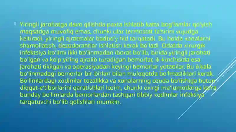 Yiringli xirurgik kasalliklar bilan og`rigan bemorlarni parvarish qilish 3
