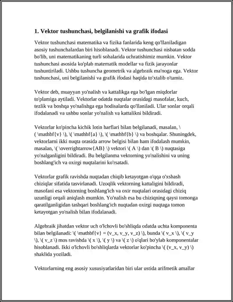 VEKTORLAR MAVZUSINI OʻRGANISH.ULAR USTIDA AMALLARGA DOIR MISOLLAR VA MASALALAR YECHISH 3