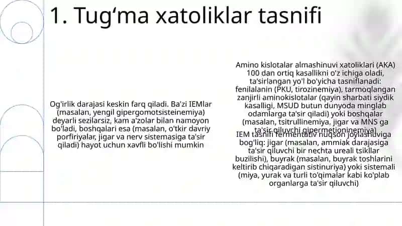 Aminokislatalar almashinuvi tuğma kasalliklari 3