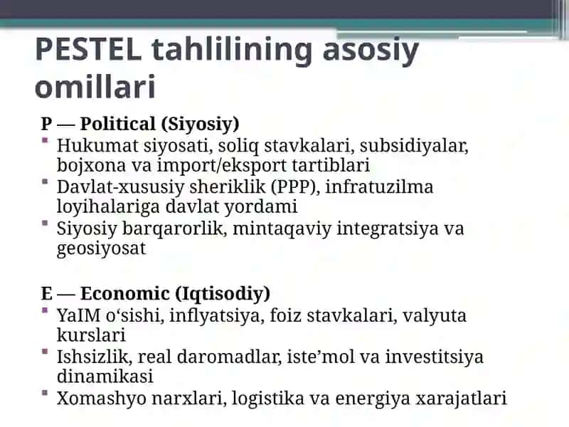 Korxonaning tashqi muhitini tahlil qilish 3