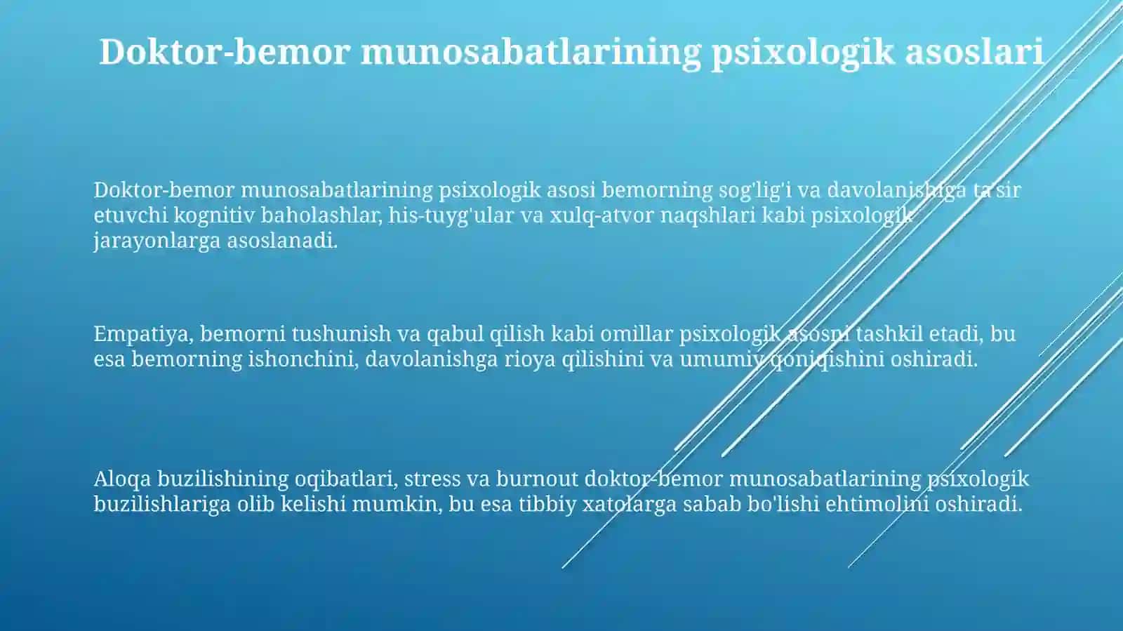 Muloqot:shifokor va bemor muloqotining psixologik xususiyatlari 3