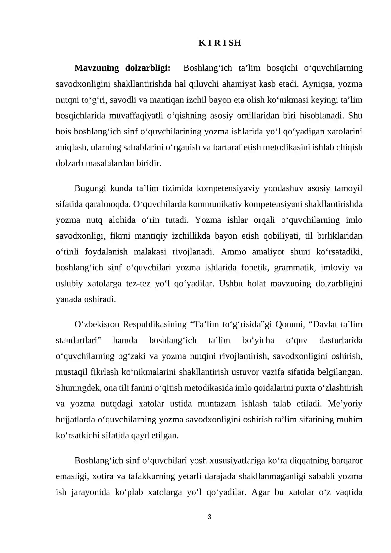 Boshlang‘ich sinf o‘quvchilarining  yozma ishlarida yo‘l qo‘yadigan xatolari ustida ishlash. 3