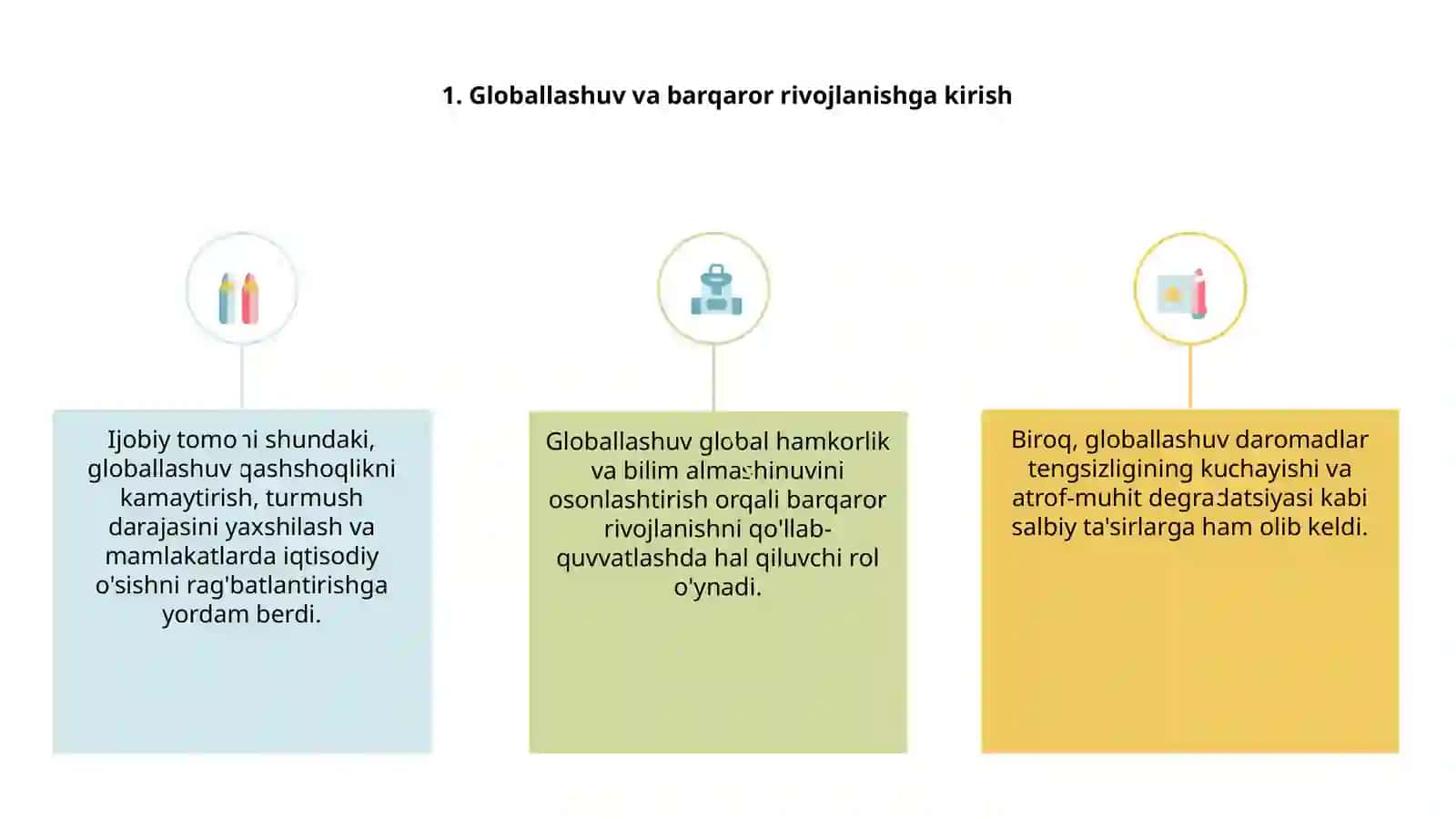 Barqaror taraqqiyotni ta’minlashda globallashuvning ijobiy va salbiy yo’nalishlari 3