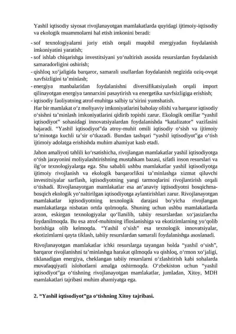 Rivojlanayotgan mamlakatlarda “yashil iqtisodiyot”ga o‘tish tajribasi (Xitoy tajribasi) 3