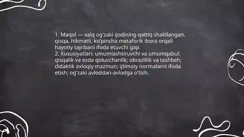 Maqollar va uning mavzuiy turlari.Ulardan namunalar 3
