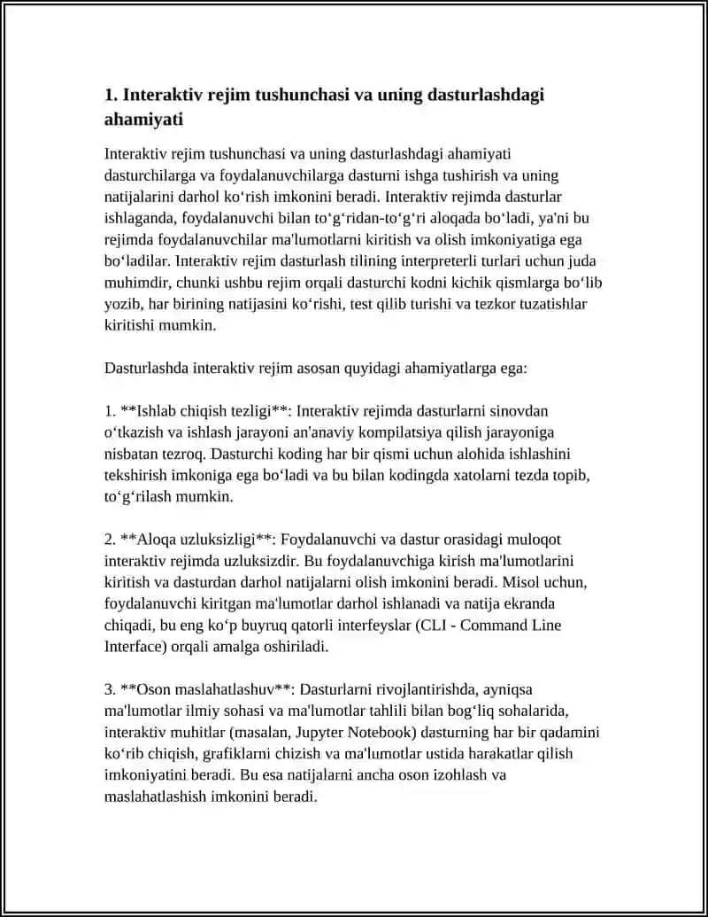 INTERAKTIV REJIMDA DASTURLASH,KIRITISH VA CHIQARISH OPERATORLARINING VAZIFASI VA ULARNING DASTUR TUZISHDAGI ROLI QANDAY? 3