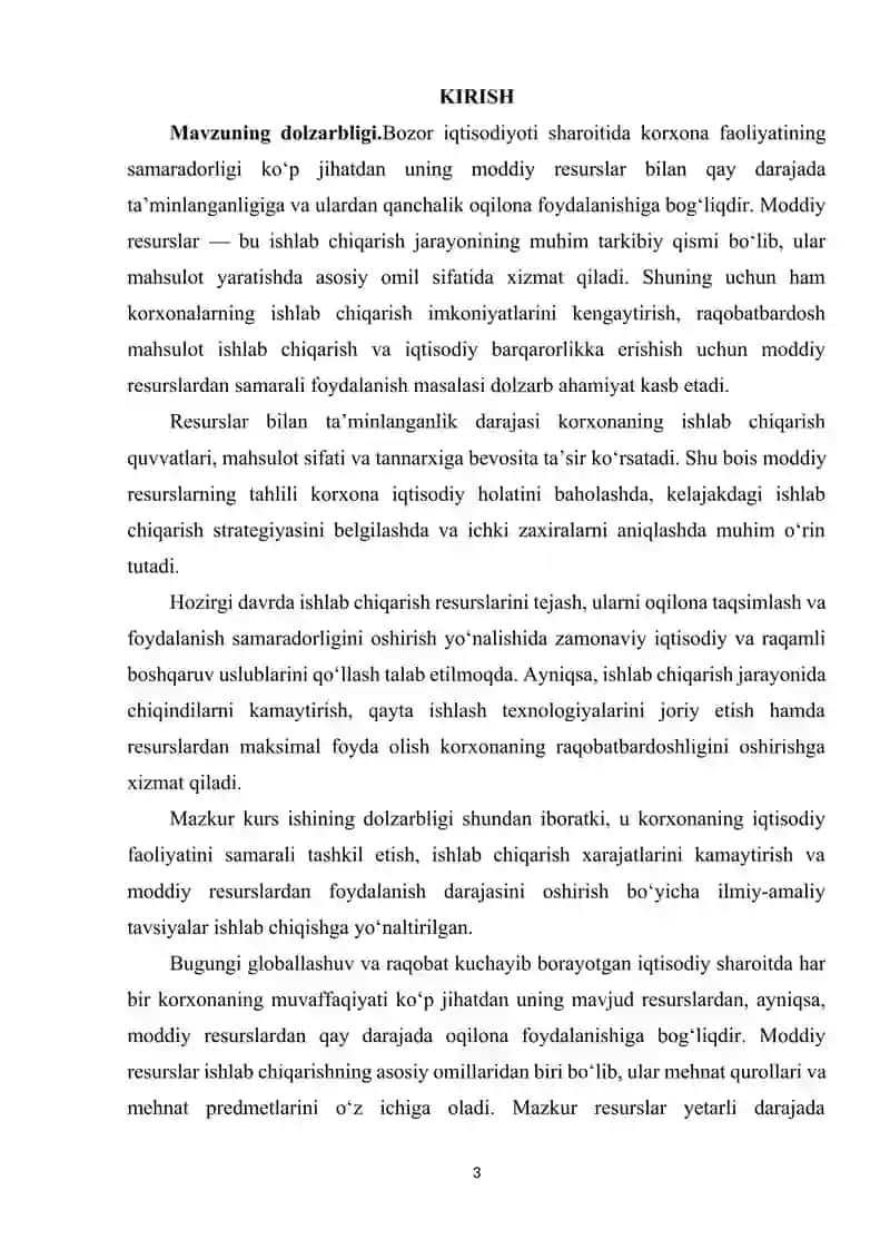 MODDIY RESURSLAR BILAN TA’MINLANGANLIK VA ULARDAN FOYDALANISH TAHLILI 3