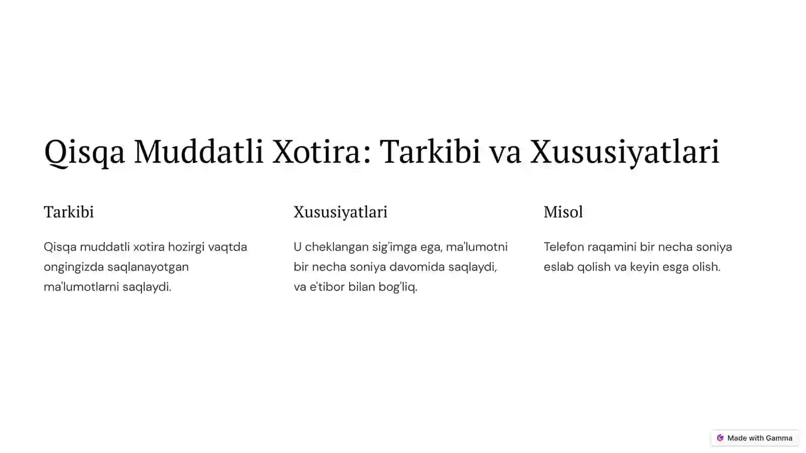 Umumiy Psixologiyadan: Xotira Turlari va Jarayonlari 3
