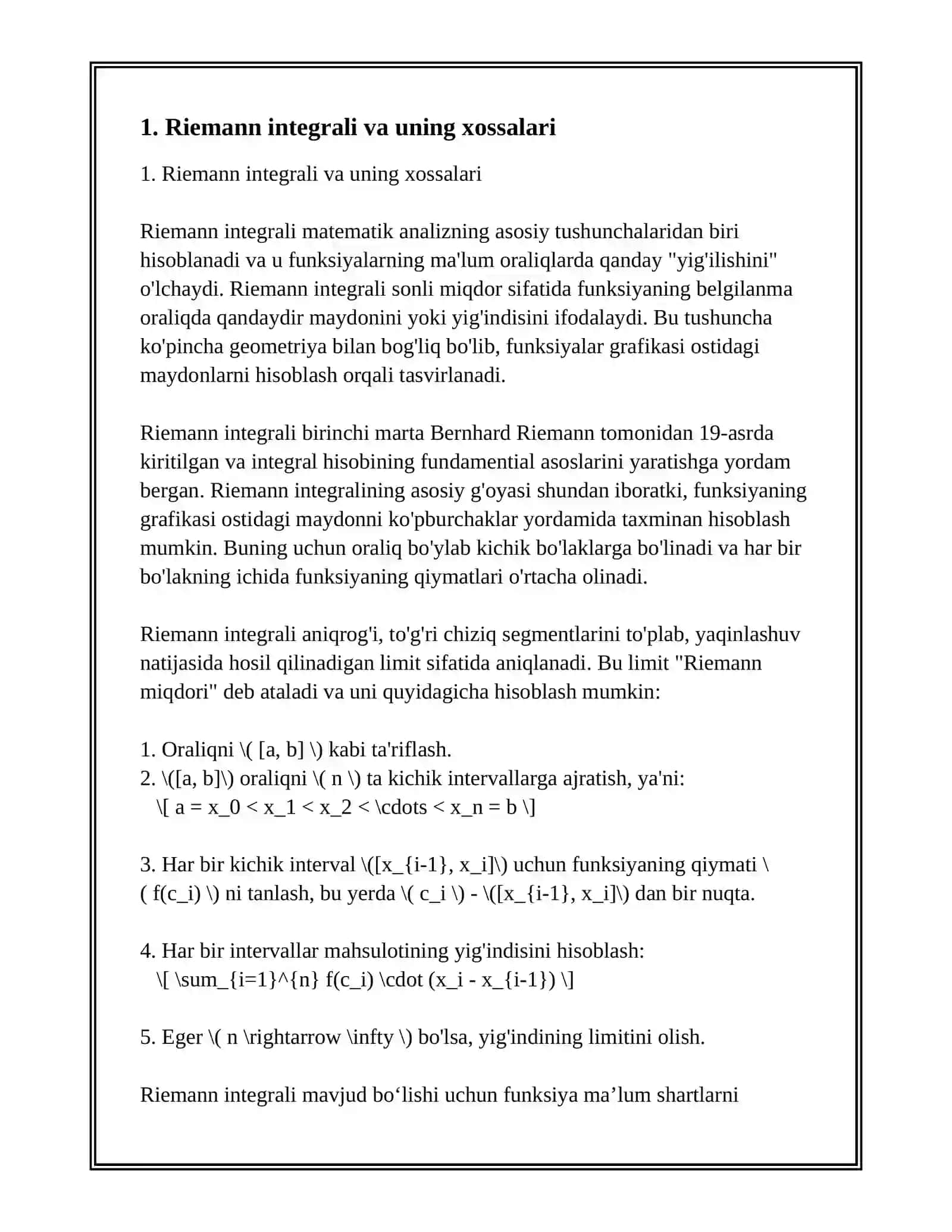 INTEGRAL USULI VA UNI TAHLILDA QO‘LLANILISHI 3