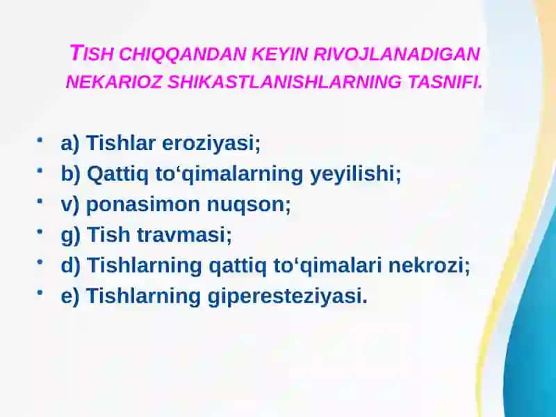 tish chiqqandan keyin rivojlanadigan tish qattiq toqimasining nokaries kasalliklari 3