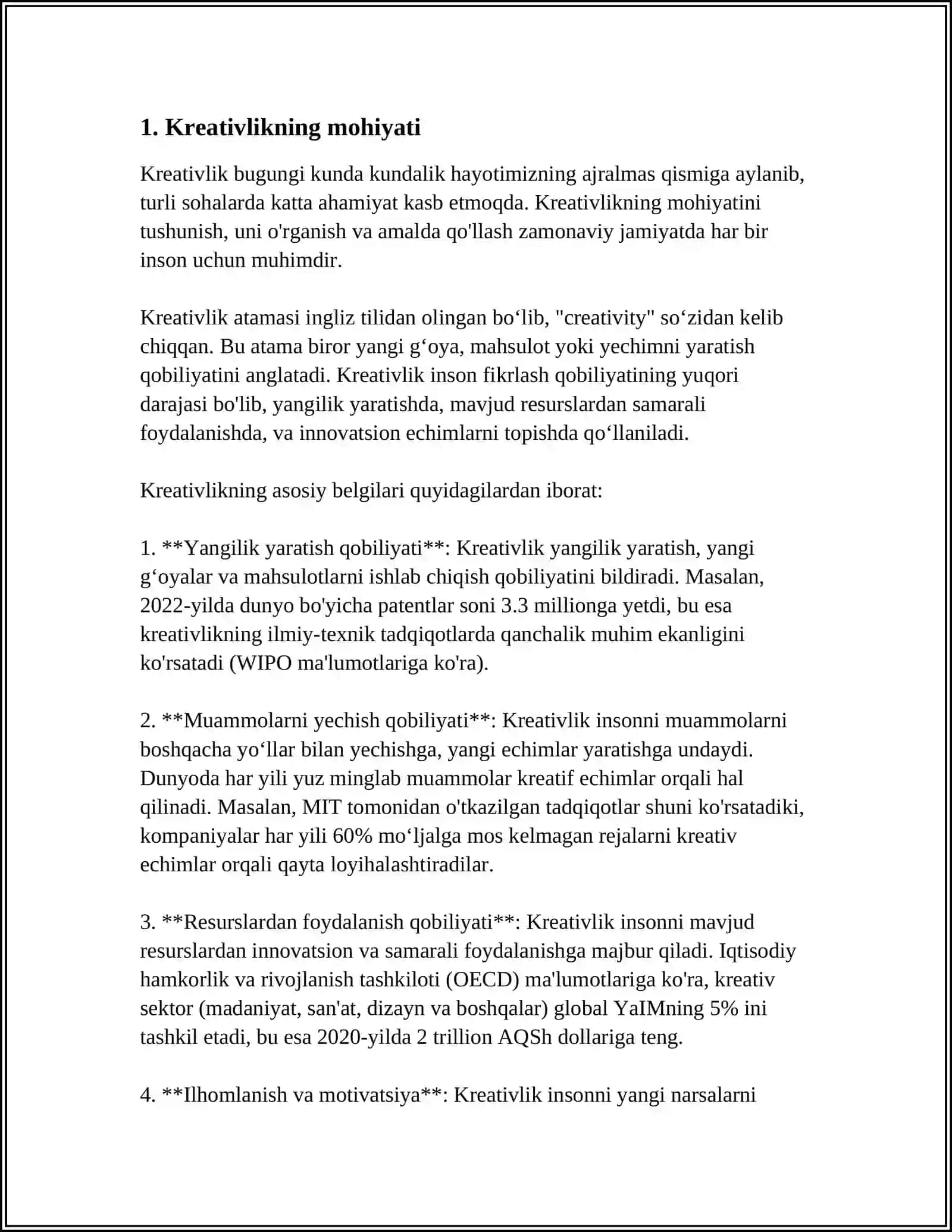 TASVIRLASH. KREATIV SHAXS TAVSIFI 3