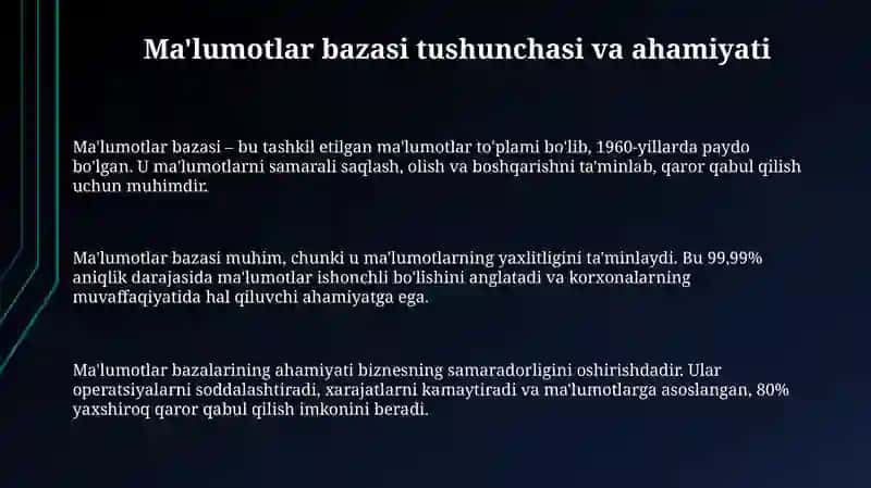 Ma'lumotlar bazasi tushunchasi va ahamiyati 3