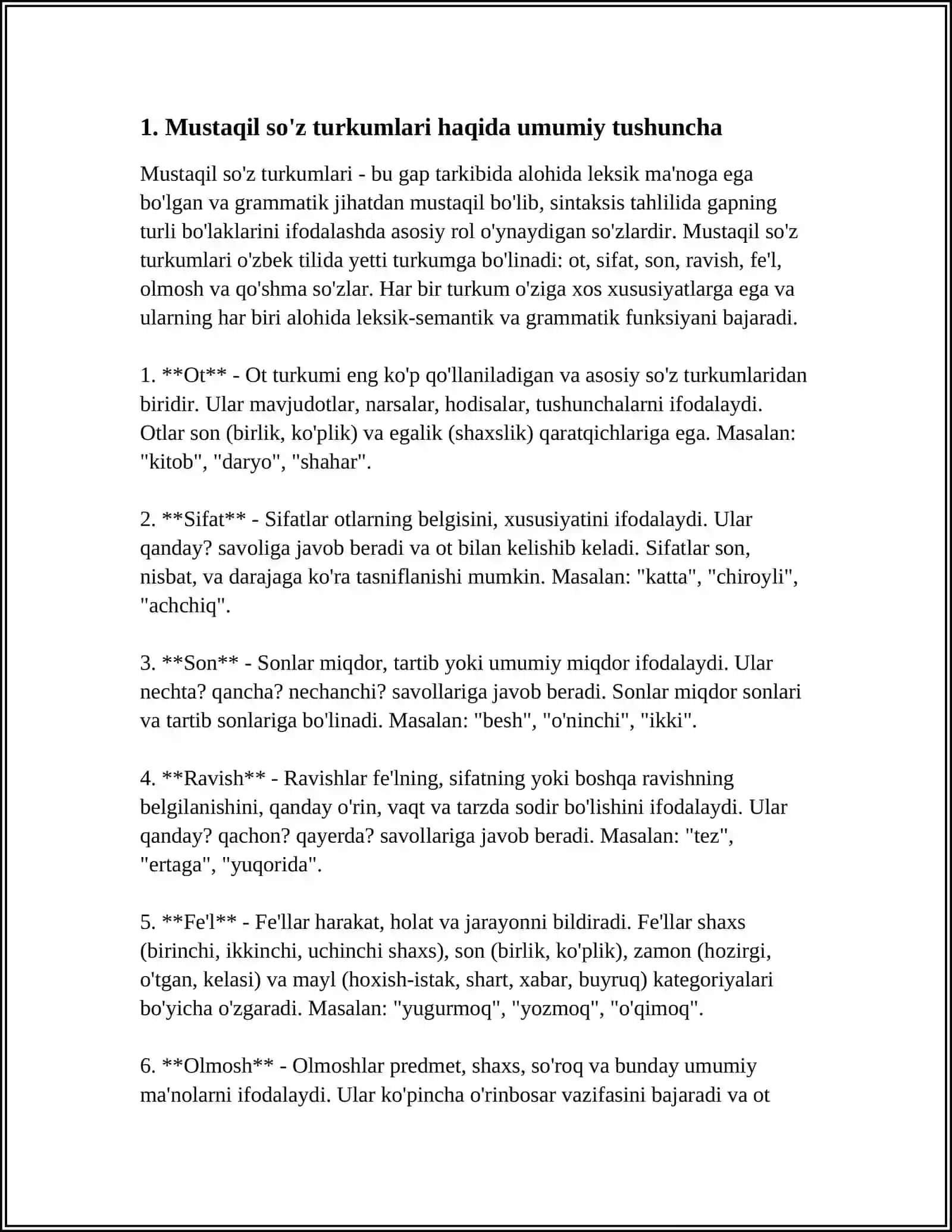 MUSTAQIL SO‘Z TURKUMLARI HAQIDA MALUMOT BERING 3