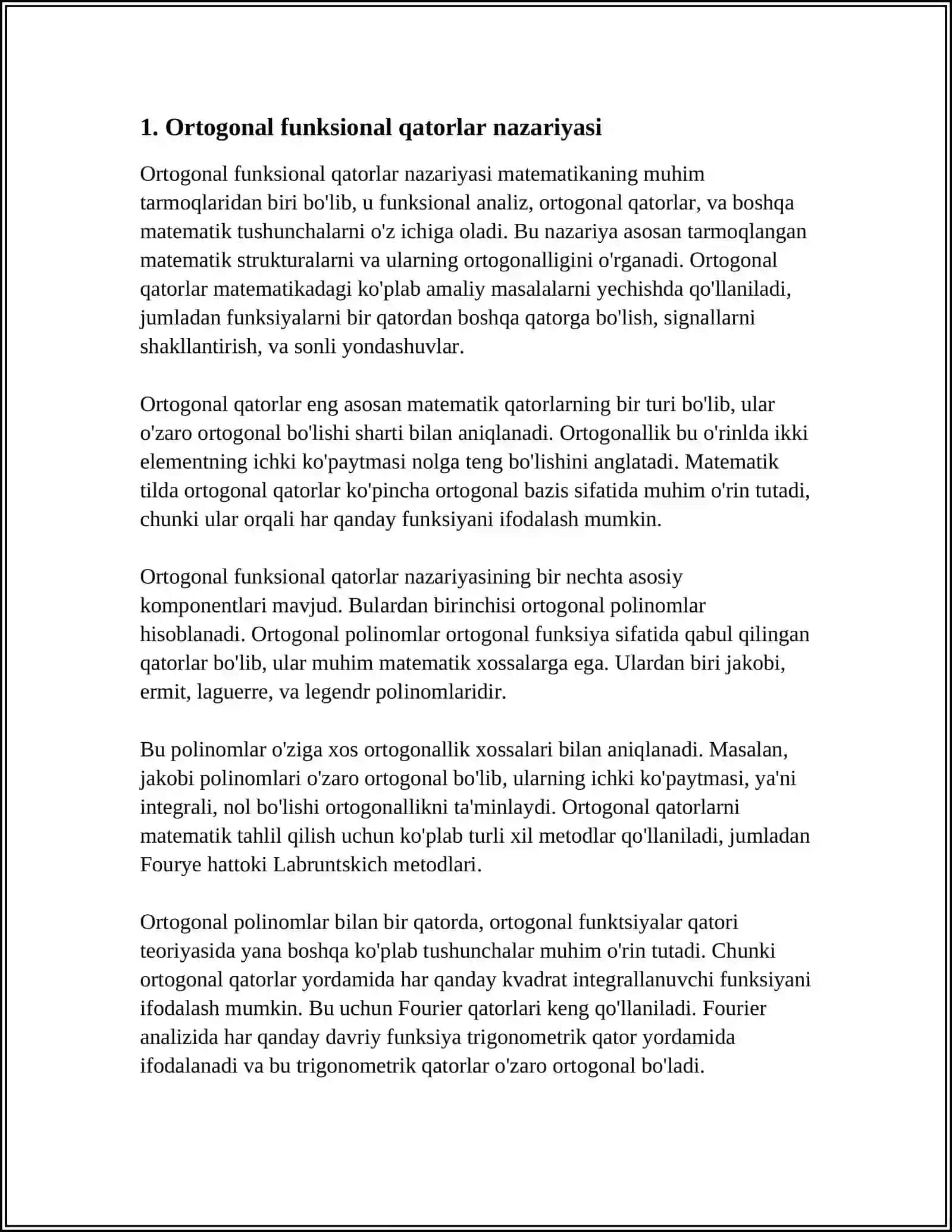Ortogonal funksional qatorlar nazariyasi 3