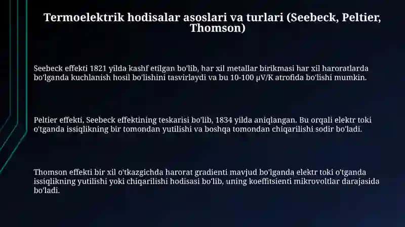 Termoelektrik hodisalar va ularning tibbiyotdagi ahamiyati 3