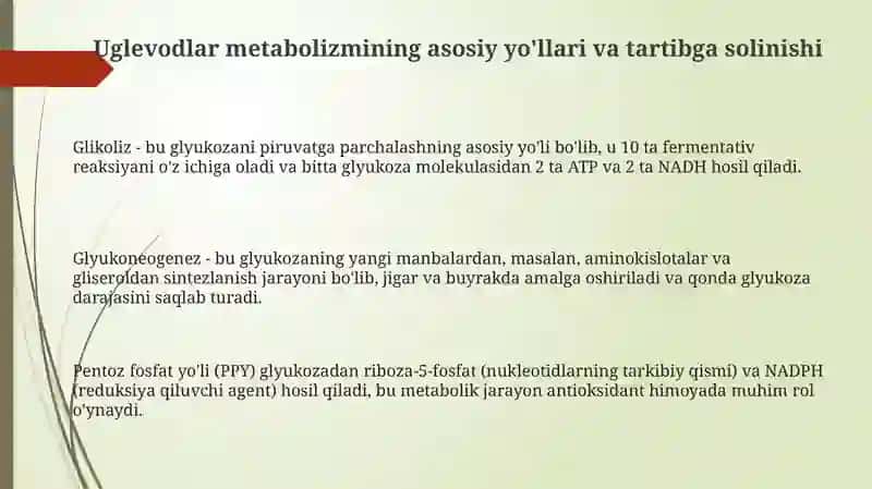 Uglevodlar metabolizmining asosiy yo'llari va tartibga solinishi 3
