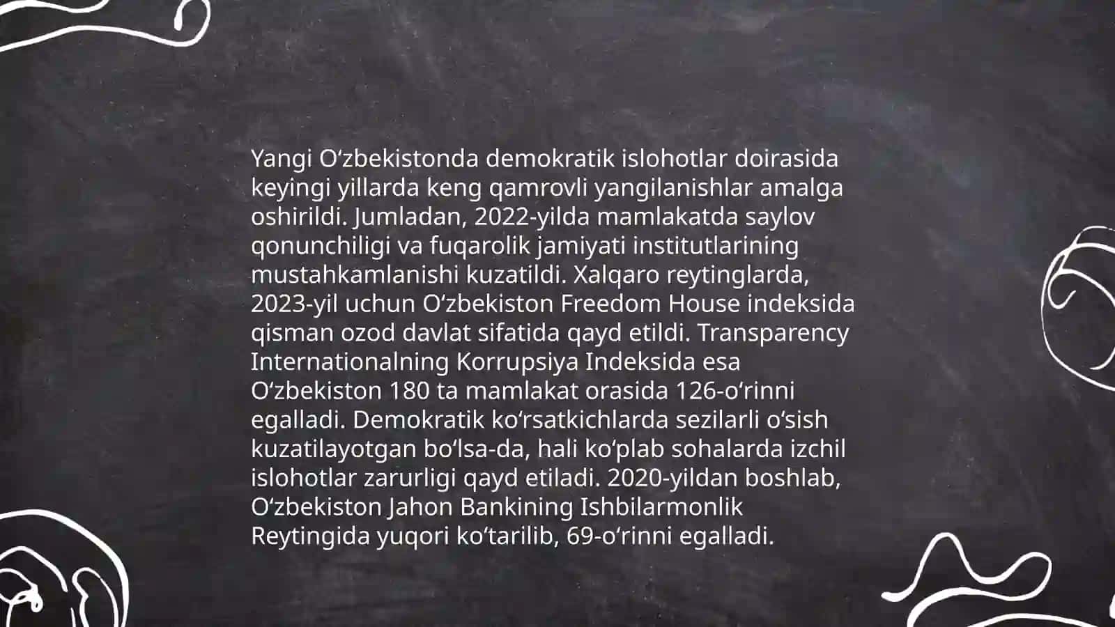Yangi Oʻzbekistonda ijtimoi-siyosiy, iqtisodiy va madaniy hayotida roʻy berayotgan oʻzgarishlarning xalqaro reyting va indekslarda aks etishi 3