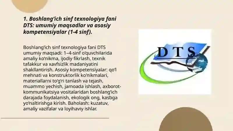 Boshlang‘ich sinf texnologiya fani DTS 3