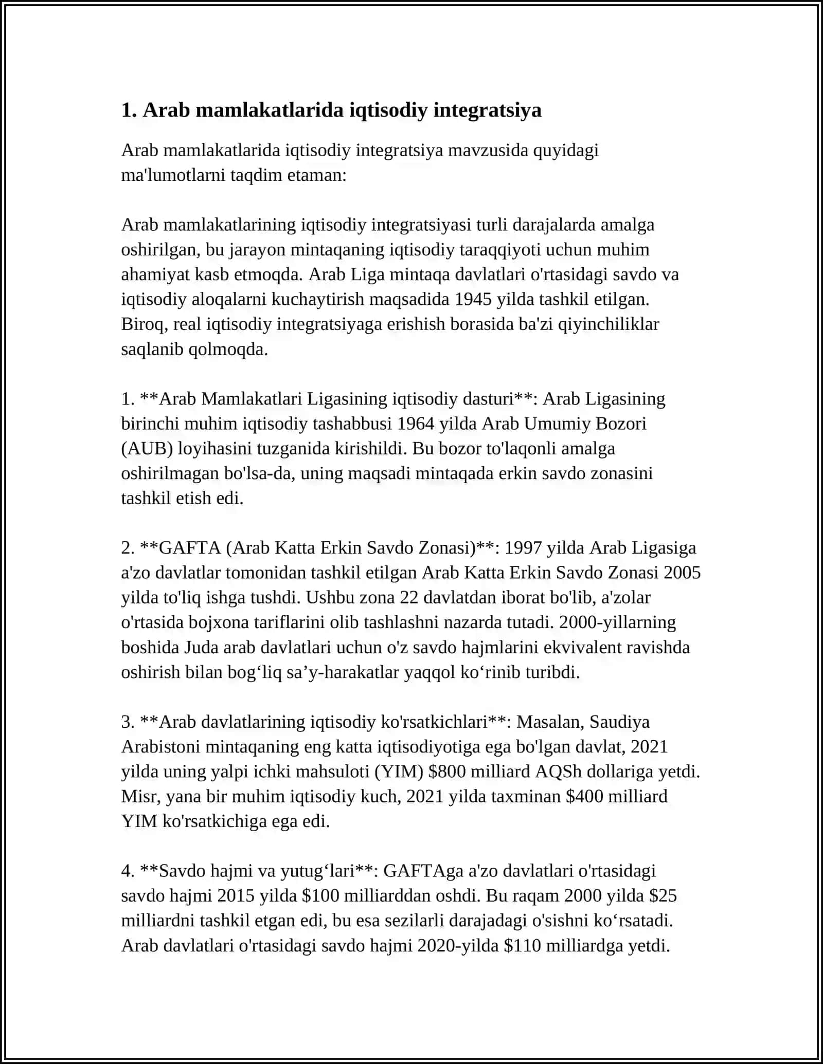 ARAB MAMLAKATLARIDA INTEGRATSIYA MUNOSABATLARINING SHAKILLANISHI VA RIVOJLANISH TENDENSIYASI 3