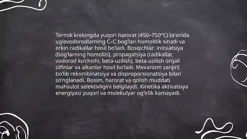 Termik va katalitik kreking. Alkanlarning o‘simlik va hayvonlarga ta’siri 3