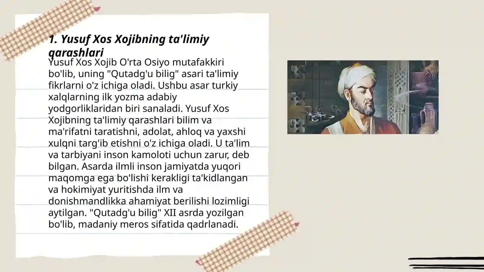 Yusuf Xos Xojib Mahmud qoshgariy va Ahmad Yuknakiyning talim axloqiy qarashlari 3