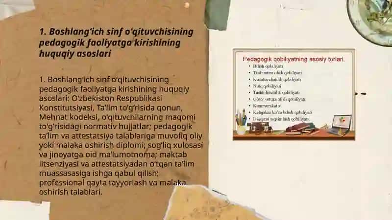 Boshlangʻich sinf oʻqituvchisining pedagogik faoliyatga kirishining huquqiy asoslari 3