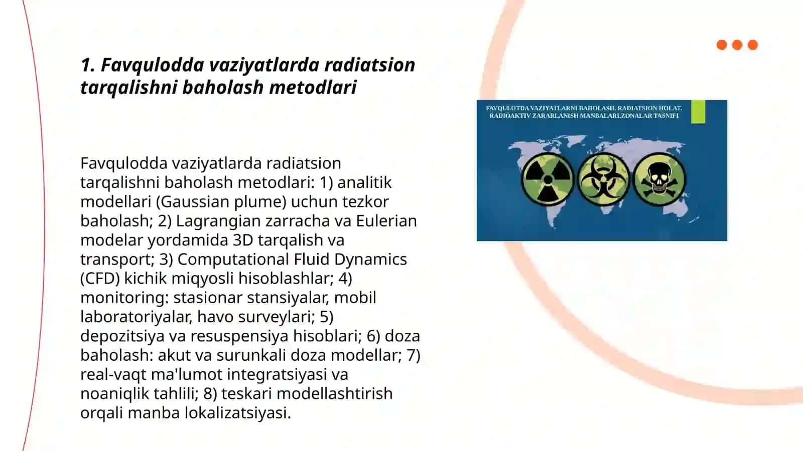 Favqulodda vaziyatlarda radiatsion tarqalishni baholash metodlari 3