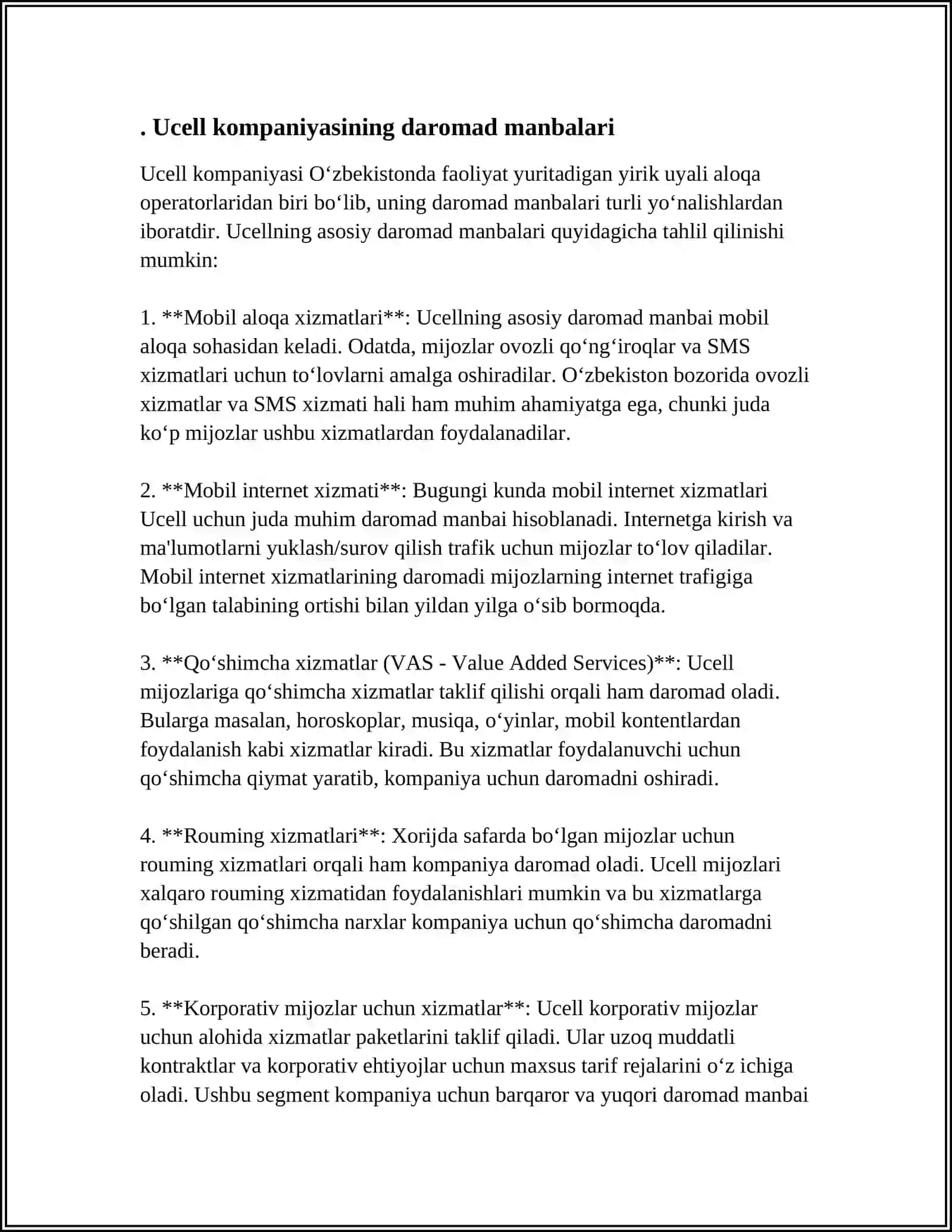 UCELL KOMPANIYASINING MOLIYAVIY KO'RSATGICHLARI VA ULARNING TAHLILI 3