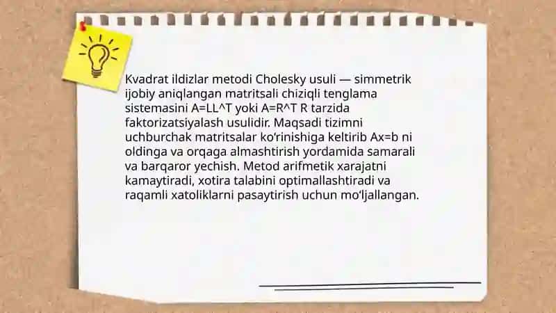 Chiziqli algebraik tenglamalar sistemasini yechishda kvadrat ildizlar metodi 3