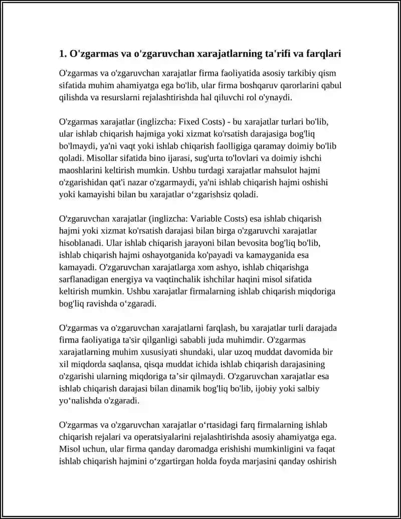 FIRMA FAOLIYATIDA O'ZGARMAS VA O'ZGARUVCHAN XARAJATLAR QO'LLANISHI 3