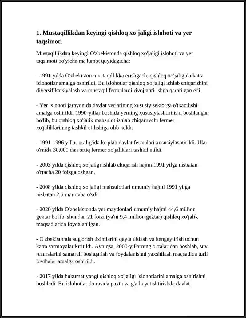 MUSTAQILLIK YILLARIDA QISHLOQ XO'JALIGI VA SANOAT SOHASIDAGI O'ZGARISHLAR 3