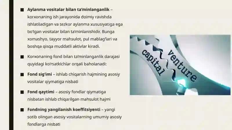 Fond bilan taminlanganlik. Muomila fondlari. Aylanma vositalar 3