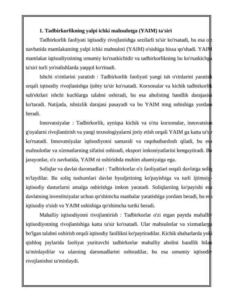 TADBIRKORLIK FAOLIYATINING IQTISODIY RIVOJLANISHGA TA’SIRI 3