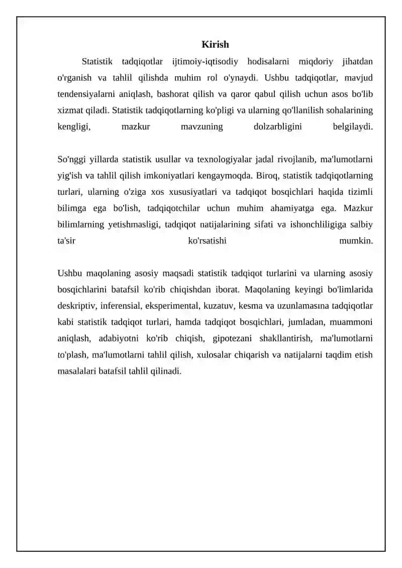 Statistik tadqiqot turlari va ularning bosqichlari 3