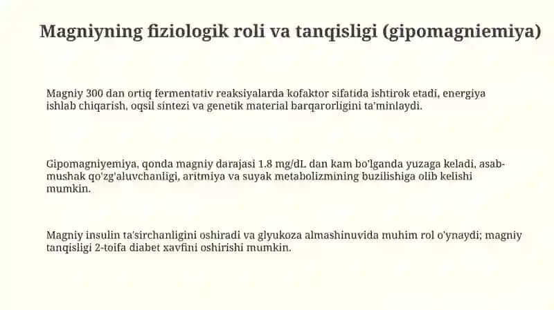 Mg+2 kationini tibbiyotda qo'llanishi va dori vositalari tarkibida sifat hamda miqdorini aniqlash 3