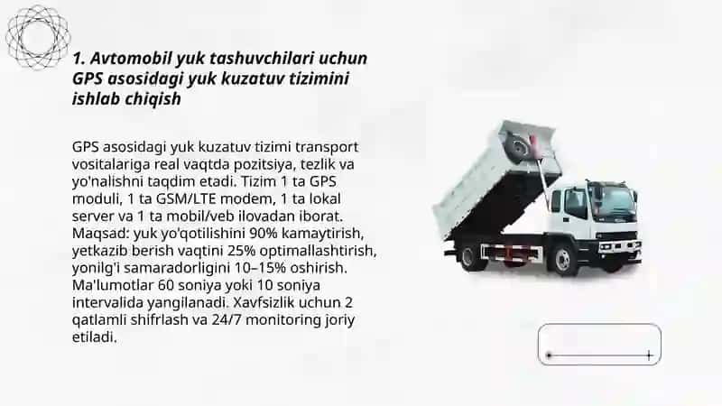 Avtomobil yuk tashuvchilari uchun GPS asosidagi yuk kuzatuv tizimini ishlab chiqish 3
