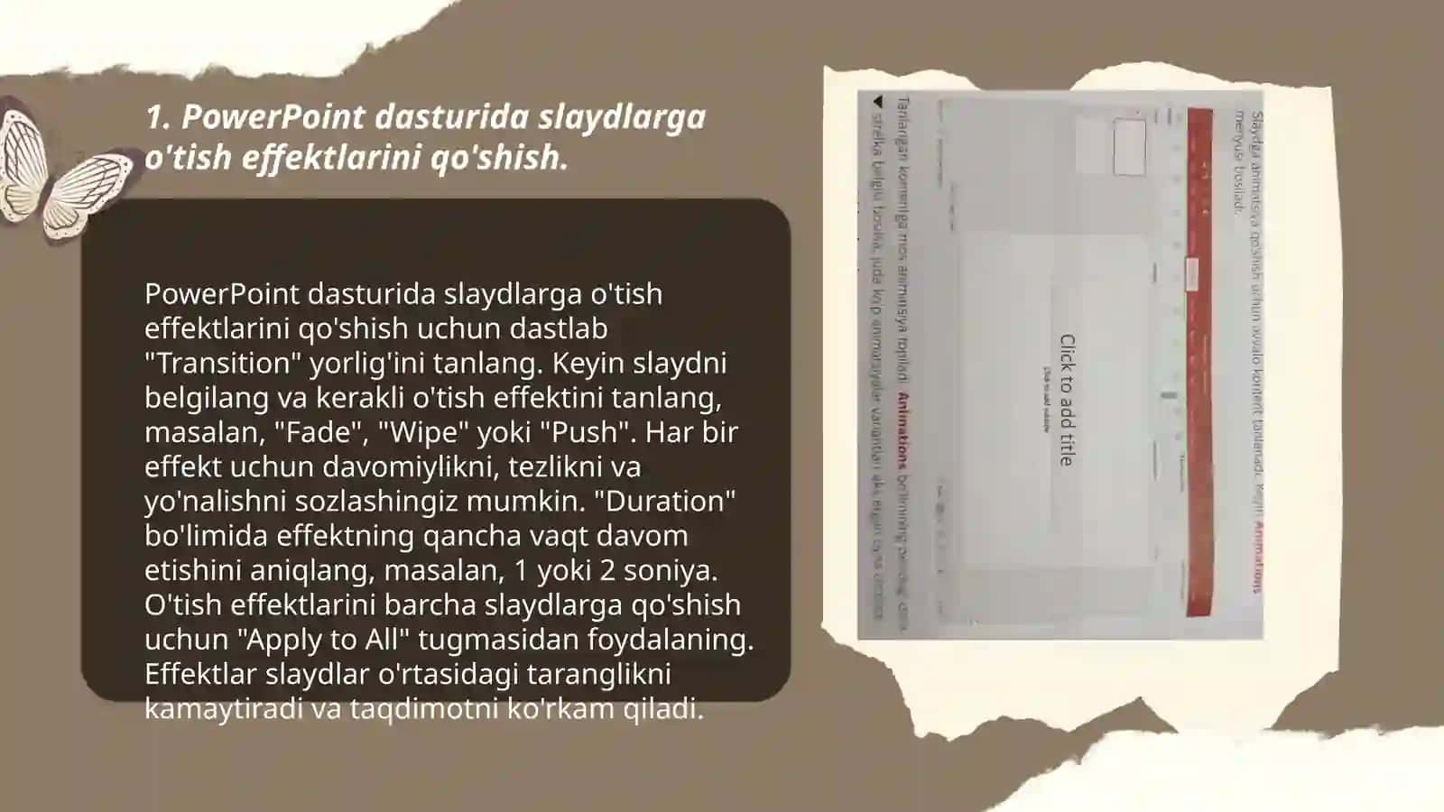 PowerPoint da Slaydga qo'shish va animatsiyalar 3