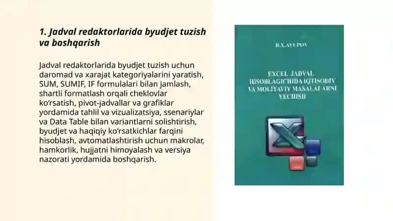 Jadval redaktorlardan iqtisodiy masalalarni yechish 3