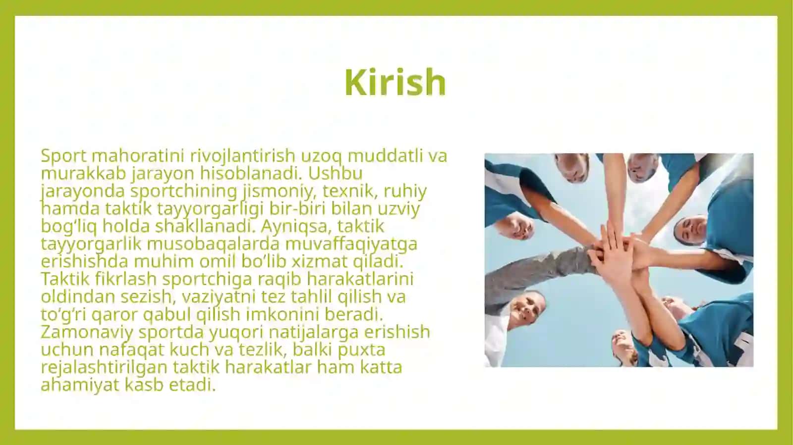 Sport mahoratini rivojlantirishning uzoq muddatli jarayonida taktik, tayyorgarlikning o'rni, roli va ahamiyati 3