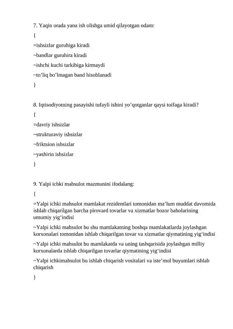 Makroiqtisodiyot fanidan yakuniy test savollari 3
