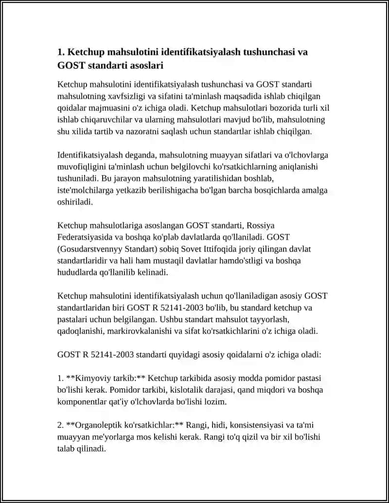 KETCHUP MAHSULOTINI INDENTIFIKATSIYALASH VA SOXTALIGINI GOST STANDART BOYICHA ORGANISH 3