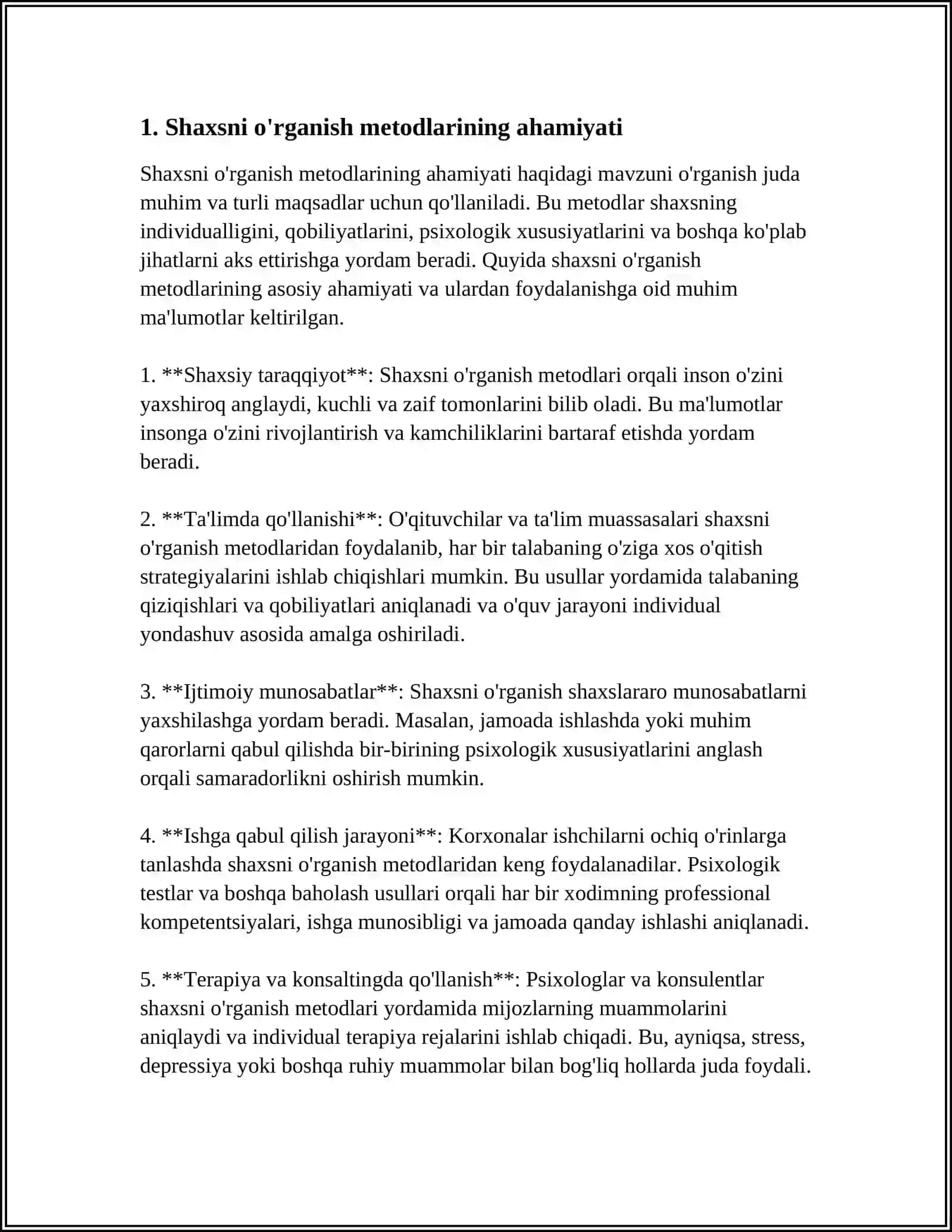 MUSTAQIL ISH Mavzu: SHAXSNI OʼRGANISH METODLAR 3