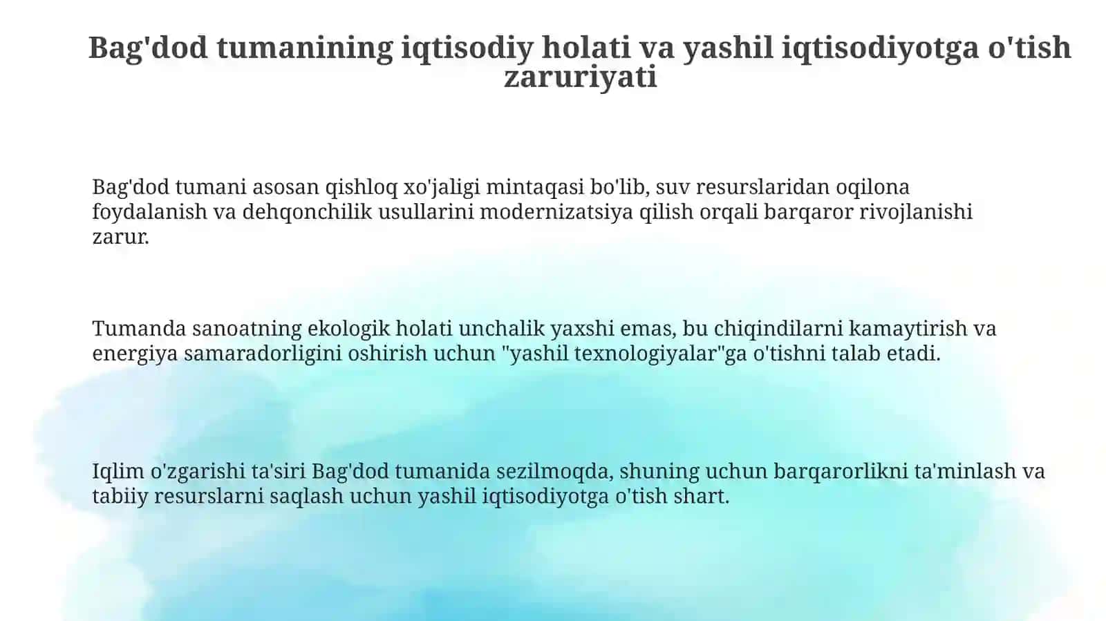 Fargona viloyati bag'dod tumani yashil iqtisodiyotga o'tish jarayoni tahlili 3