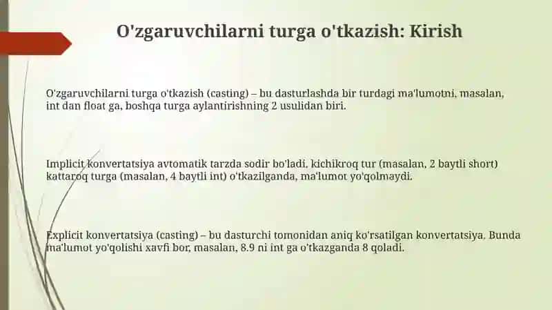 O'zgaruvchilarni turlarga o'tkazish: Asoslar va tushunchalar 3