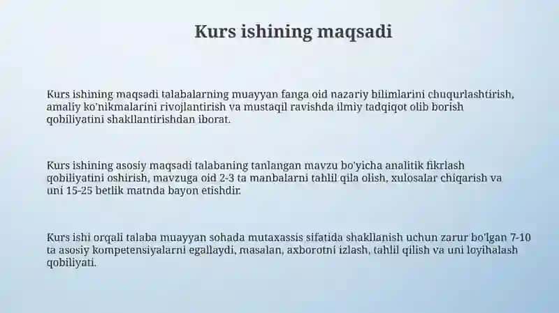 Kurs Ishlari Maqsadi Vazifalari va Unga Qoyiladigan Talablar 3