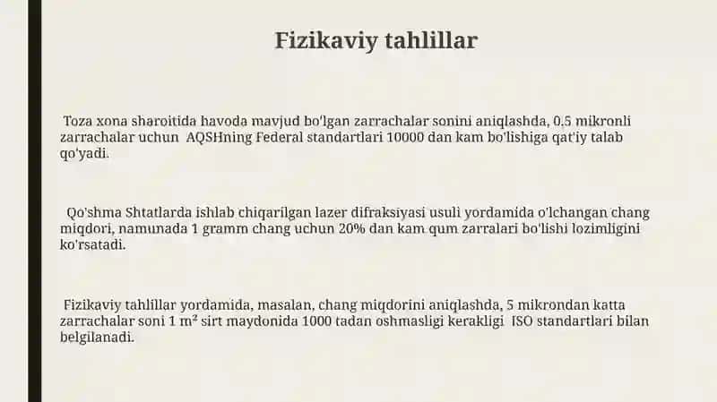 Jihozlar tozaligi va uni aniqlashda qo'llaniladigan analitik usullar 3